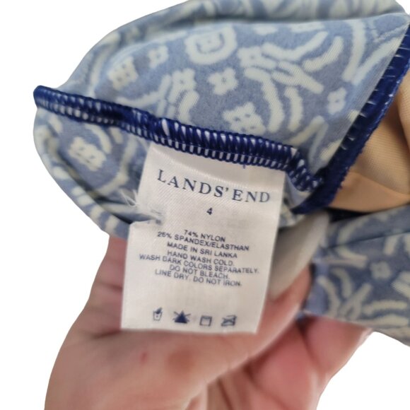 Lands End blue floral geometric pattern tankini top swim suit beach size 4 - Picture 3 of 4